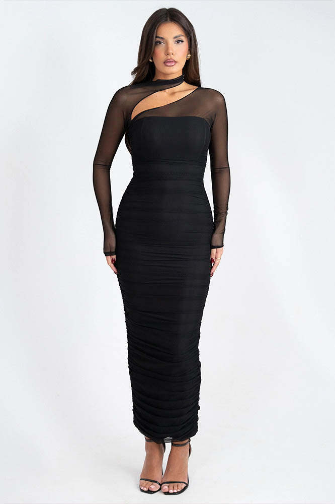 Elegant Crew Neck High-Waist Mesh Dress