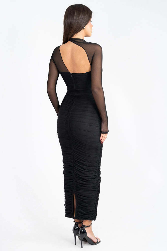 Elegant Crew Neck High-Waist Mesh Dress