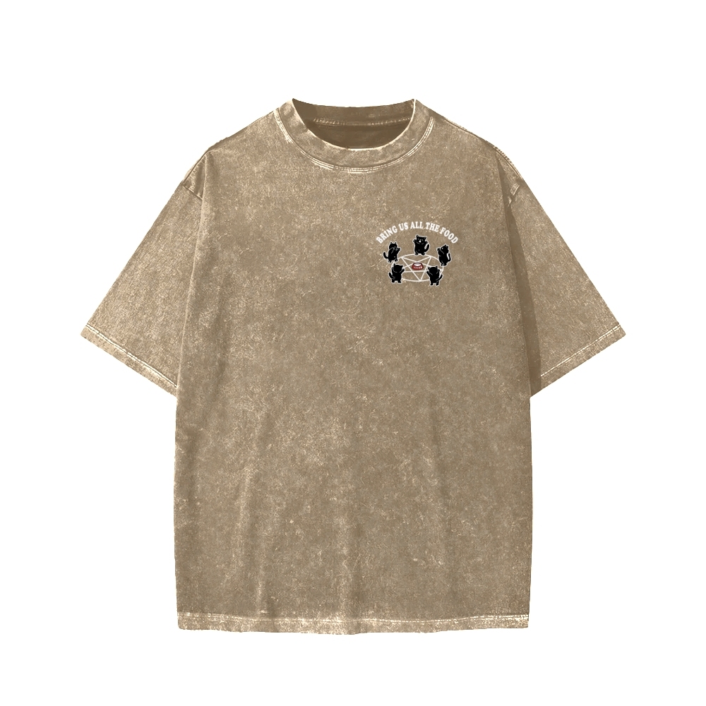 Bring All The Food Front And Back Printing Washed T-shirt
