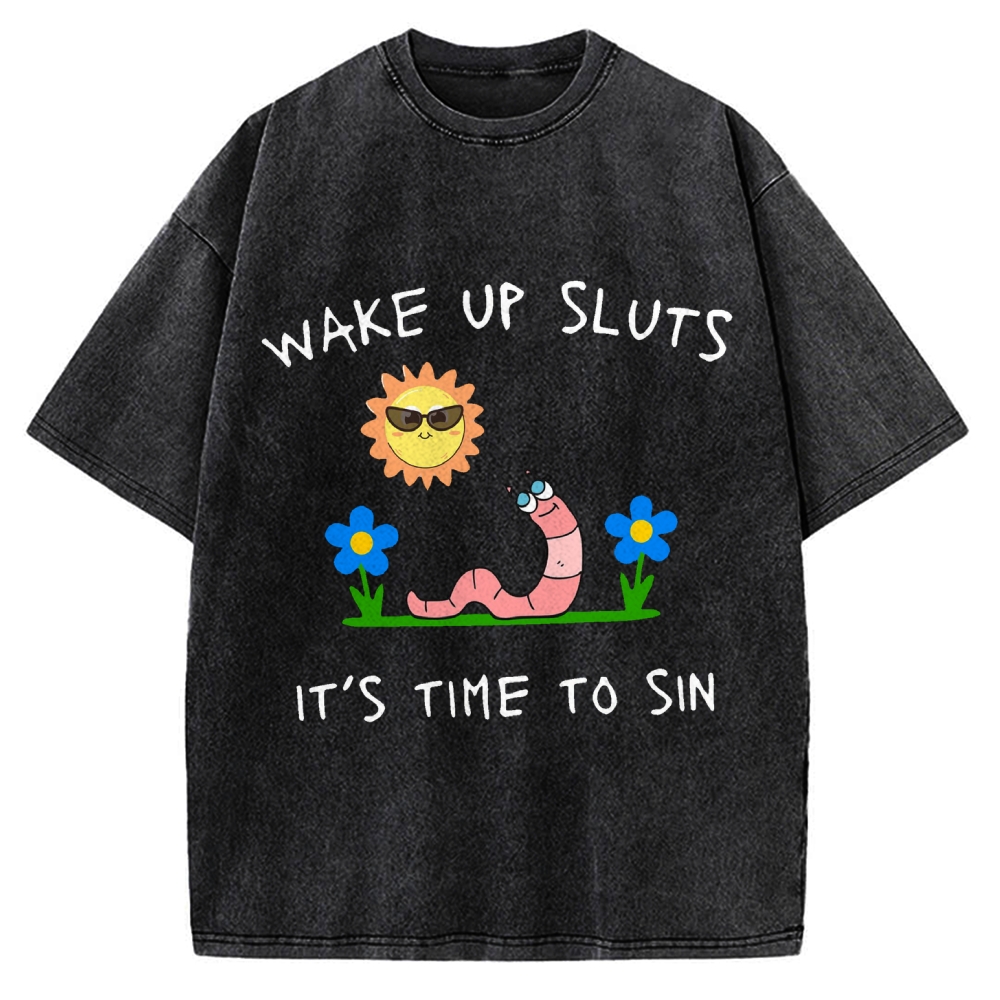 Wake up Cute Children's Drawings Vintage Washed T-shirt