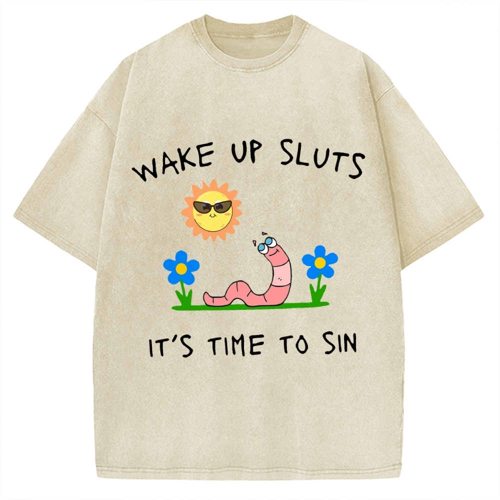 Wake up Cute Children's Drawings Vintage Washed T-shirt