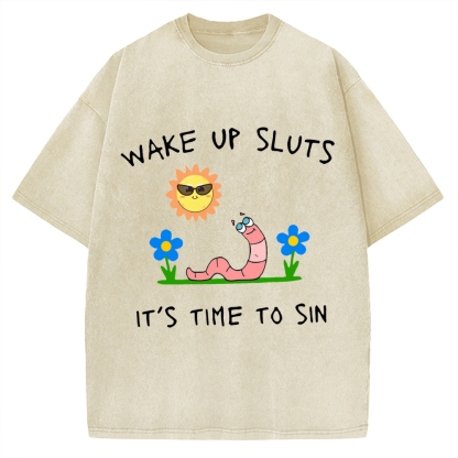 Wake up Cute Children's Drawings Vintage Washed T-shirt