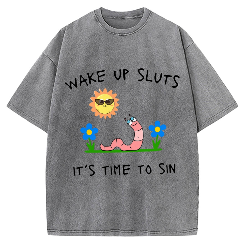 Wake up Cute Children's Drawings Vintage Washed T-shirt