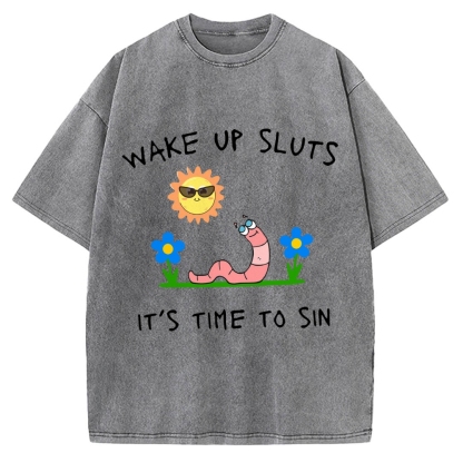 Wake up Cute Children's Drawings Vintage Washed T-shirt