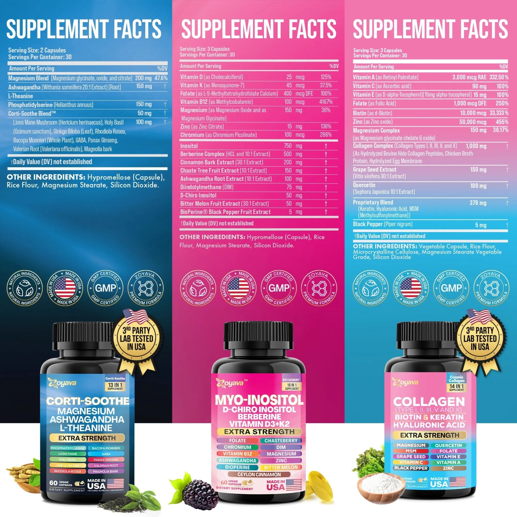 Zoyava™ She Shines Set - Ultimate Women's All-in-One Supplement with Corti-Soothe, Myo-Inositol, Collagen & Extra Strength Ingredients