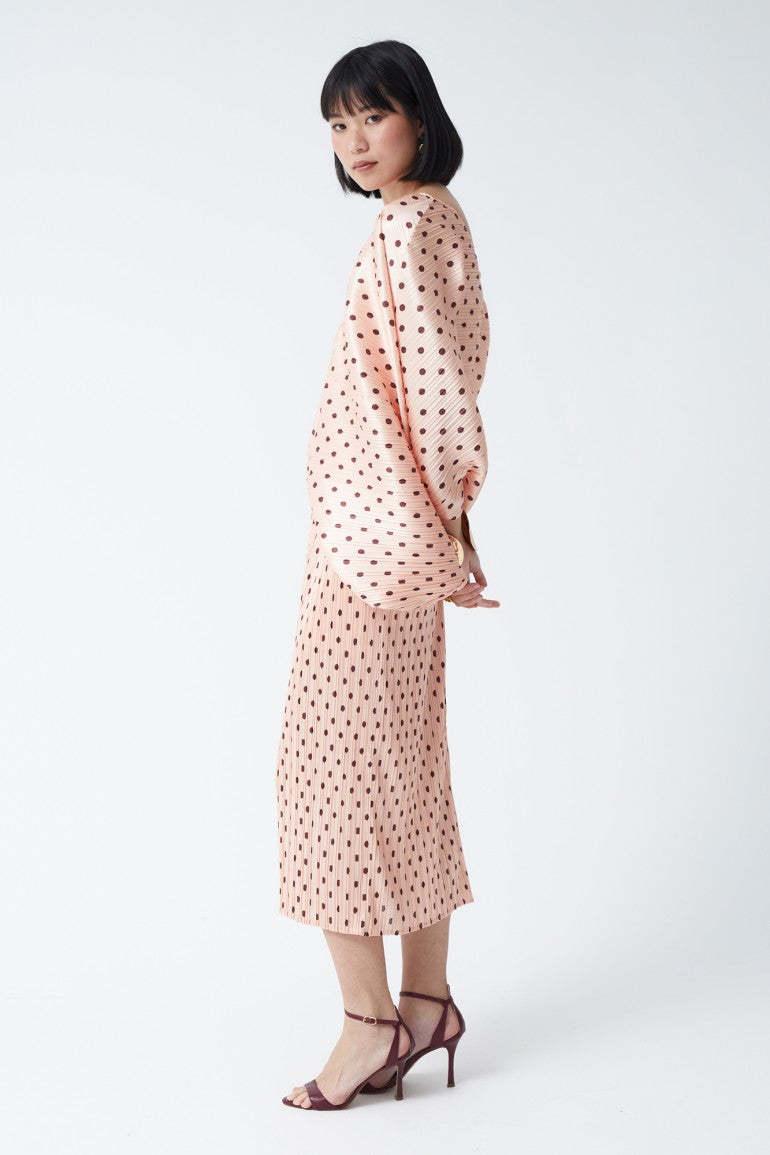 Betty Rosa Pink Polka Dot V-Neck Drape Midi Dress