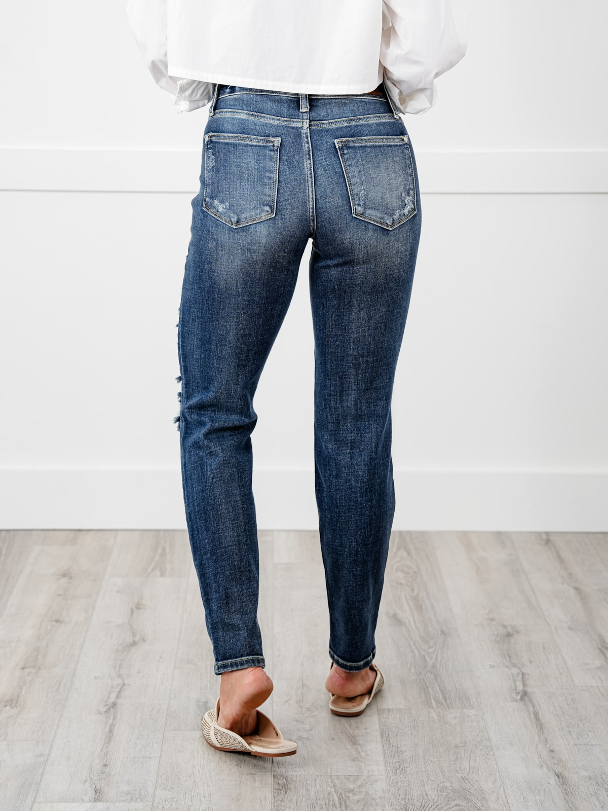 Judy Tummy Control Distressed Cuffed Boyfriend Jeans (Buy 2 Free Shipping)
