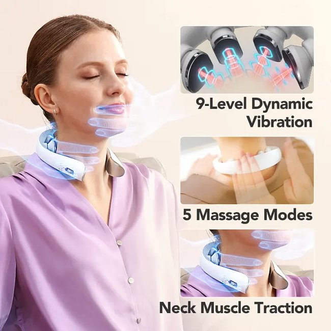 Electric Red Light Pulse Vibration Traction Neck Massager for Deep Tissue Pain Relief, Portable 4D Massager, Neck Relaxer