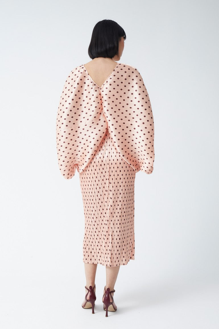 Betty Rosa Pink Polka Dot V-Neck Drape Midi Dress