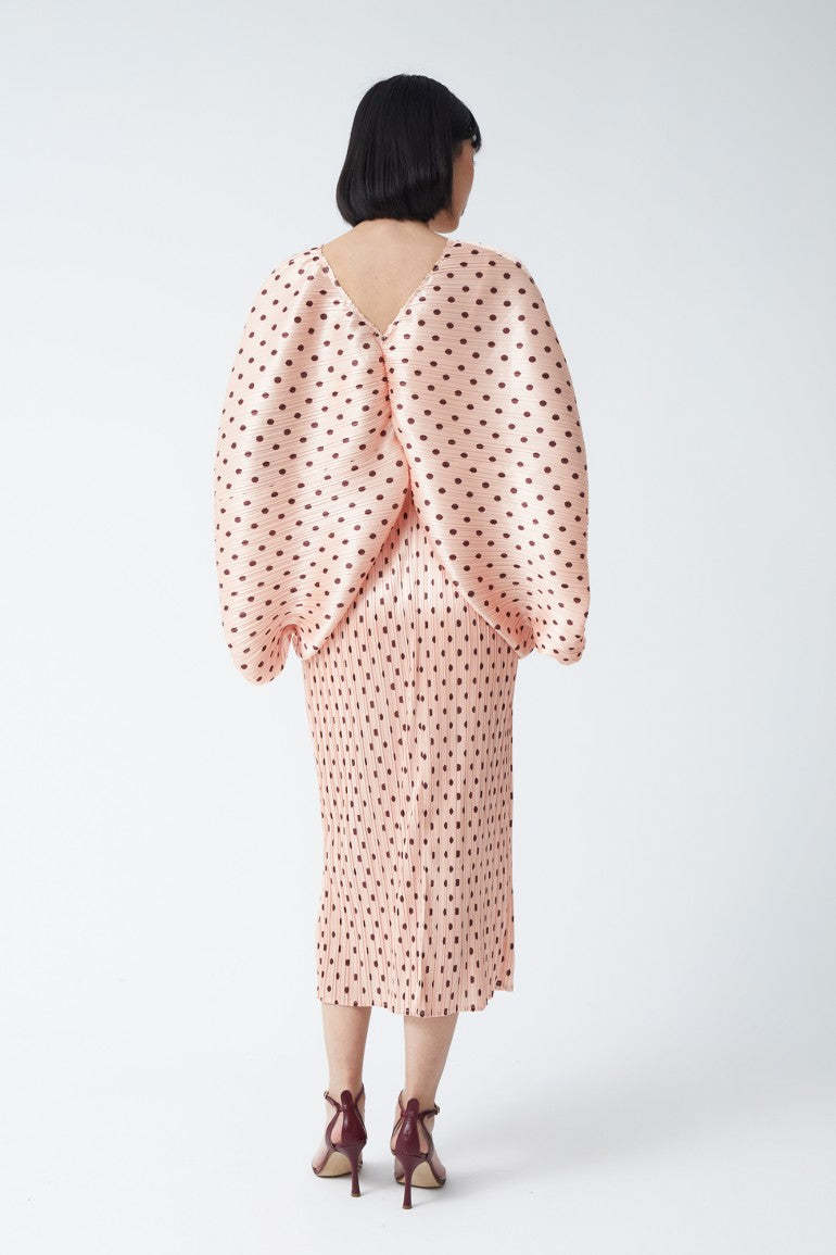 Betty Rosa Pink Polka Dot V-Neck Drape Midi Dress