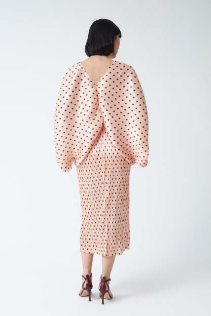 Betty Rosa Pink Polka Dot V-Neck Drape Midi Dress