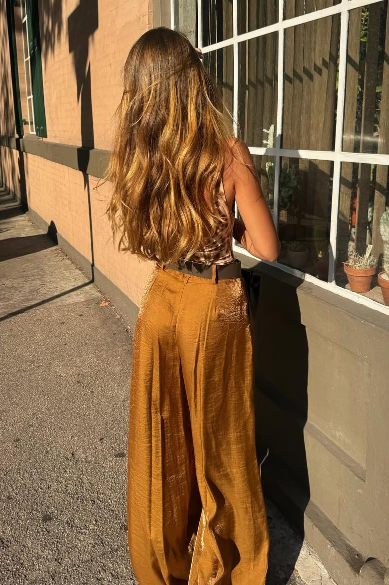 Leopard Pattern Bodysuit & Satin Wide Leg Pants