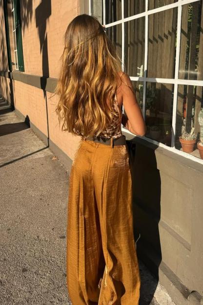 Leopard Pattern Bodysuit & Satin Wide Leg Pants