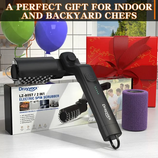 Electric BBQ Grill Brush Cordless and Rechargeable,Two Replacement Cleaning Brushes,Adjustable Angle, Barbecue Accessories,Barbecue Utensils,Wire Brushes for Cleaning Rust, Grill, Dirt, Paint Removal