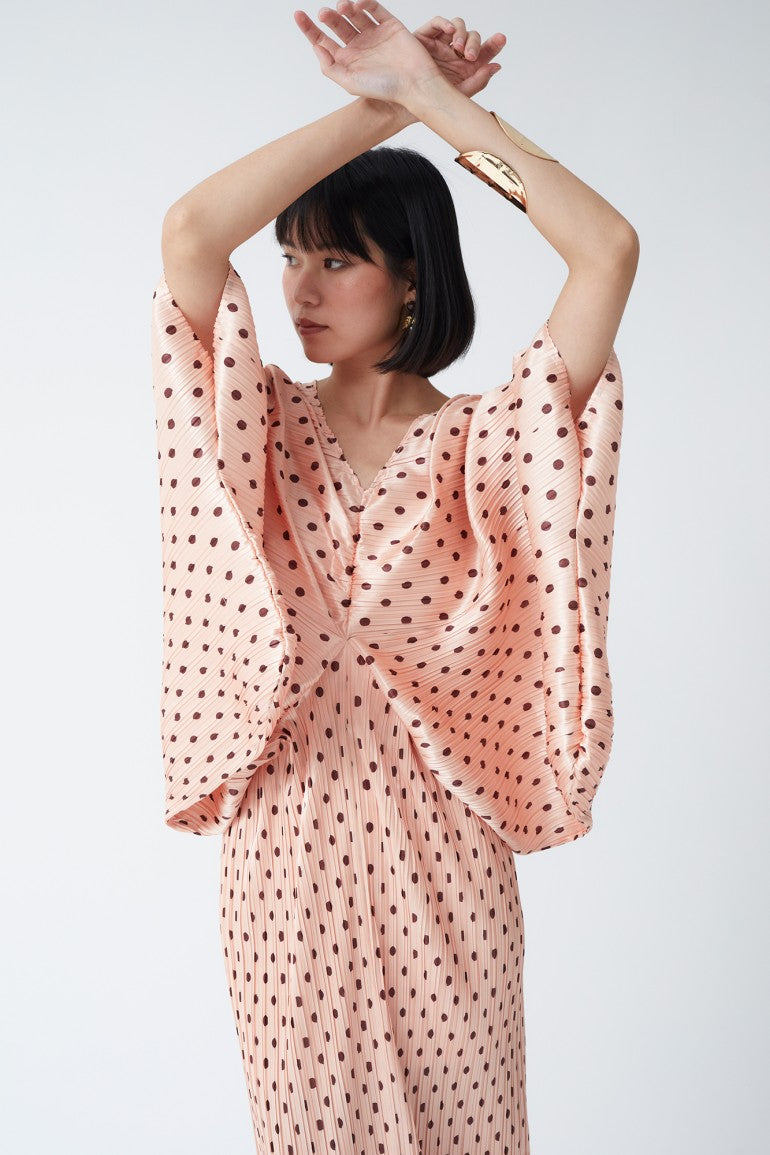 Betty Rosa Pink Polka Dot V-Neck Drape Midi Dress