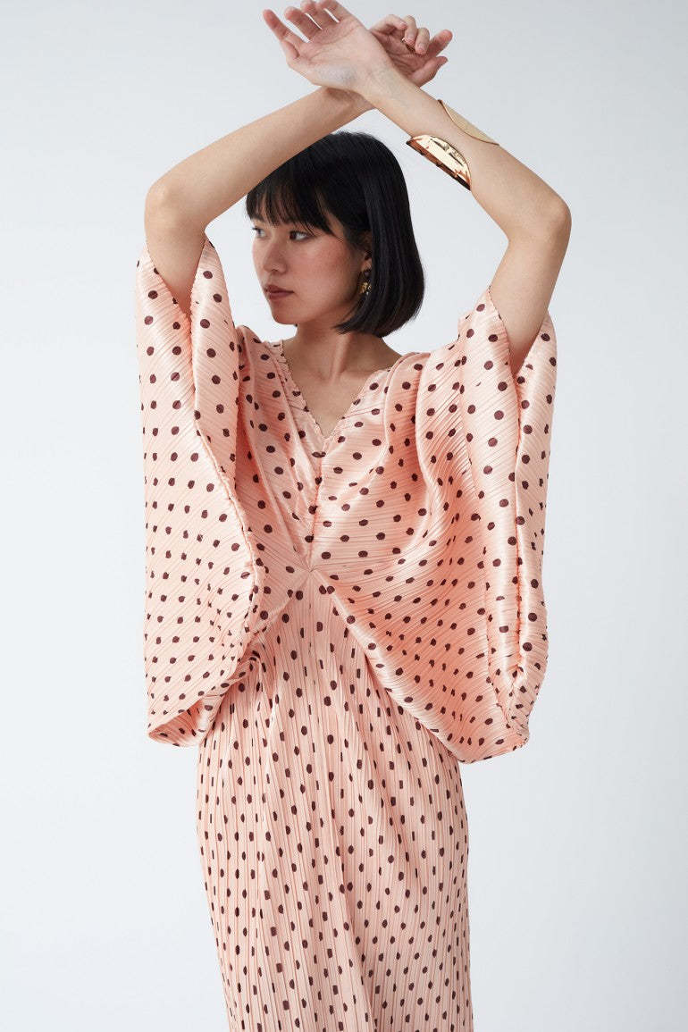 Betty Rosa Pink Polka Dot V-Neck Drape Midi Dress