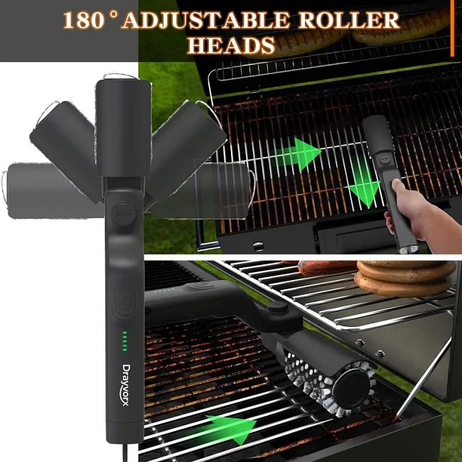 Electric BBQ Grill Brush Cordless and Rechargeable,Two Replacement Cleaning Brushes,Adjustable Angle, Barbecue Accessories,Barbecue Utensils,Wire Brushes for Cleaning Rust, Grill, Dirt, Paint Removal
