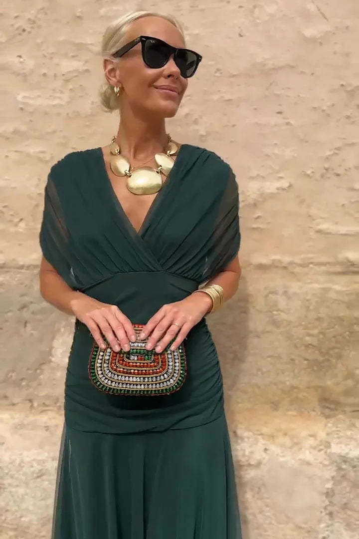 Elegant V-neck Fantasy Painted Floral Print Party Maxi Dress