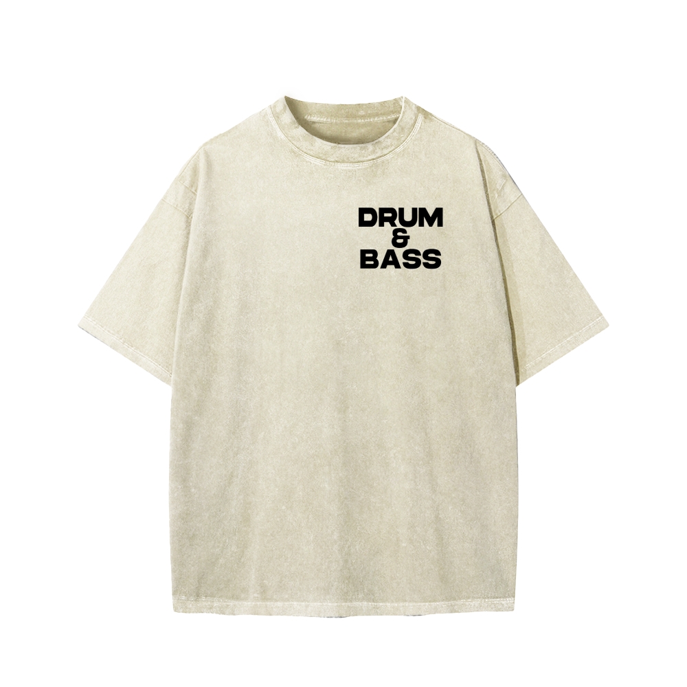 Drum & Bass Front And Back Printing  Washed T-shirt