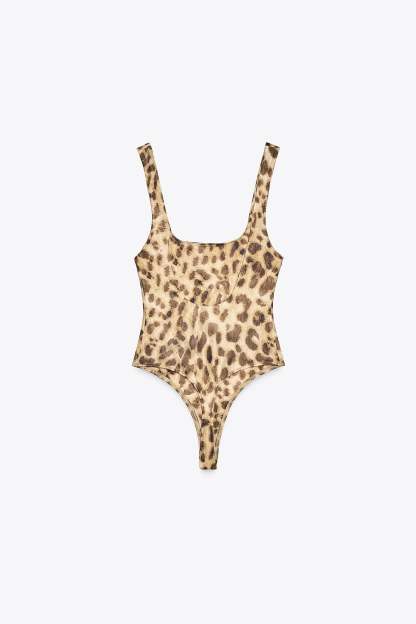 Leopard Pattern Bodysuit & Satin Wide Leg Pants