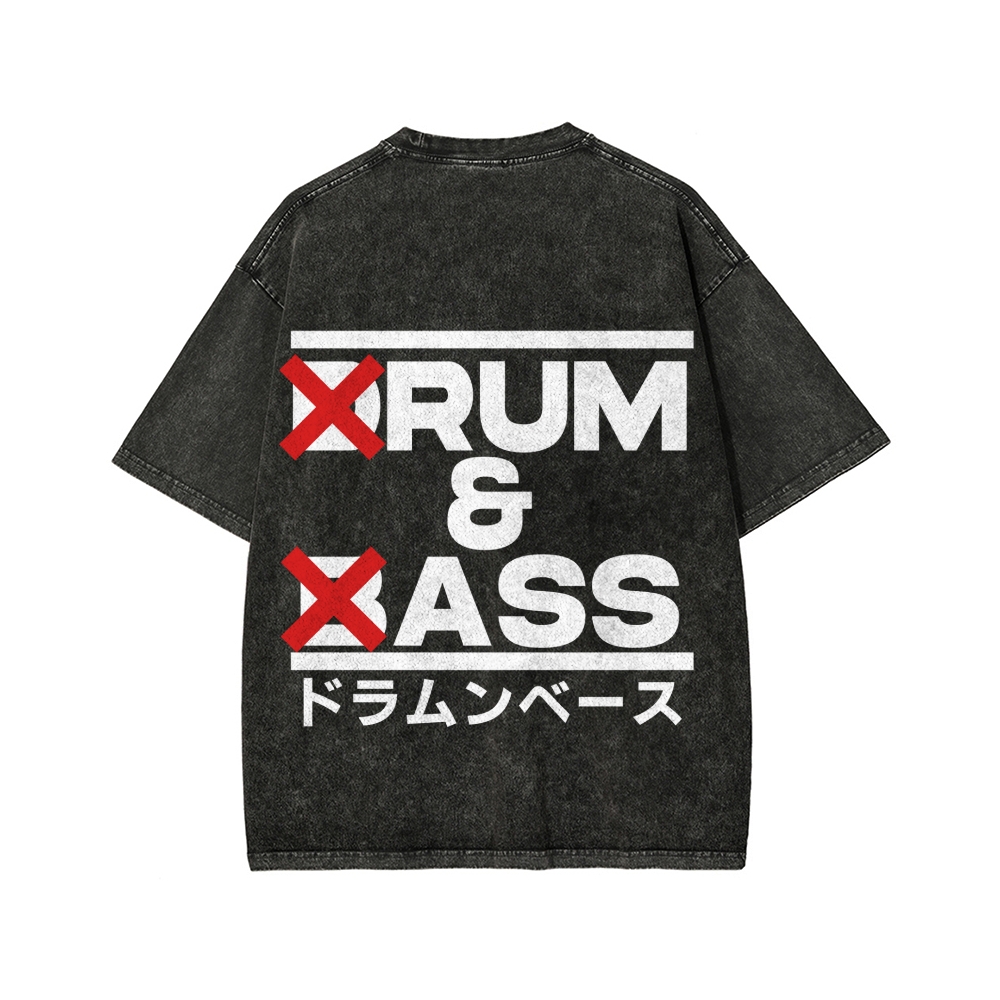 Drum & Bass Front And Back Printing  Washed T-shirt