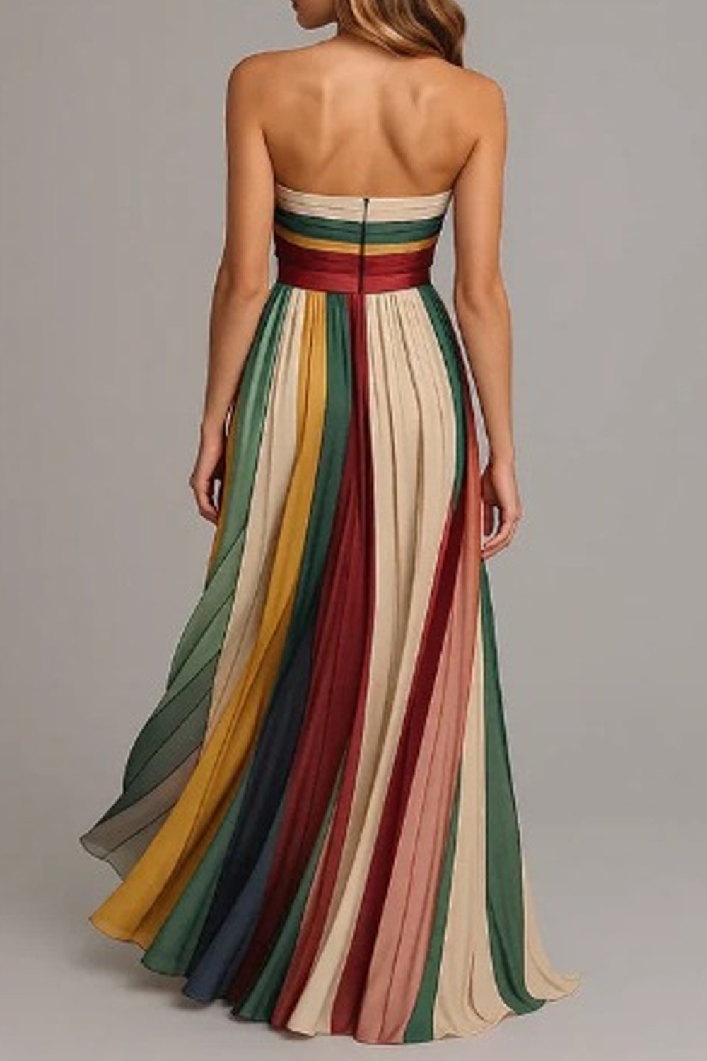 Slim Fit Striped Cold Shoulder Wrinkled Long Dress Sleeveless/designer chic