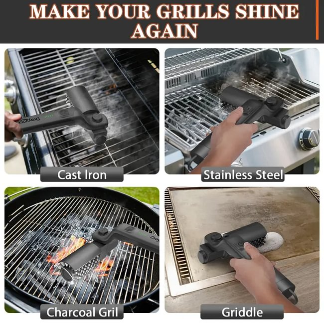 Electric BBQ Grill Brush Cordless and Rechargeable,Two Replacement Cleaning Brushes,Adjustable Angle, Barbecue Accessories,Barbecue Utensils,Wire Brushes for Cleaning Rust, Grill, Dirt, Paint Removal
