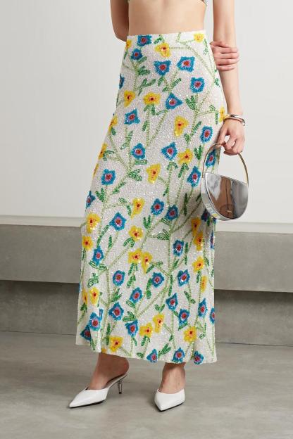 Flower Sequin Maxi Skirt