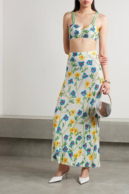 Flower Sequin Maxi Skirt
