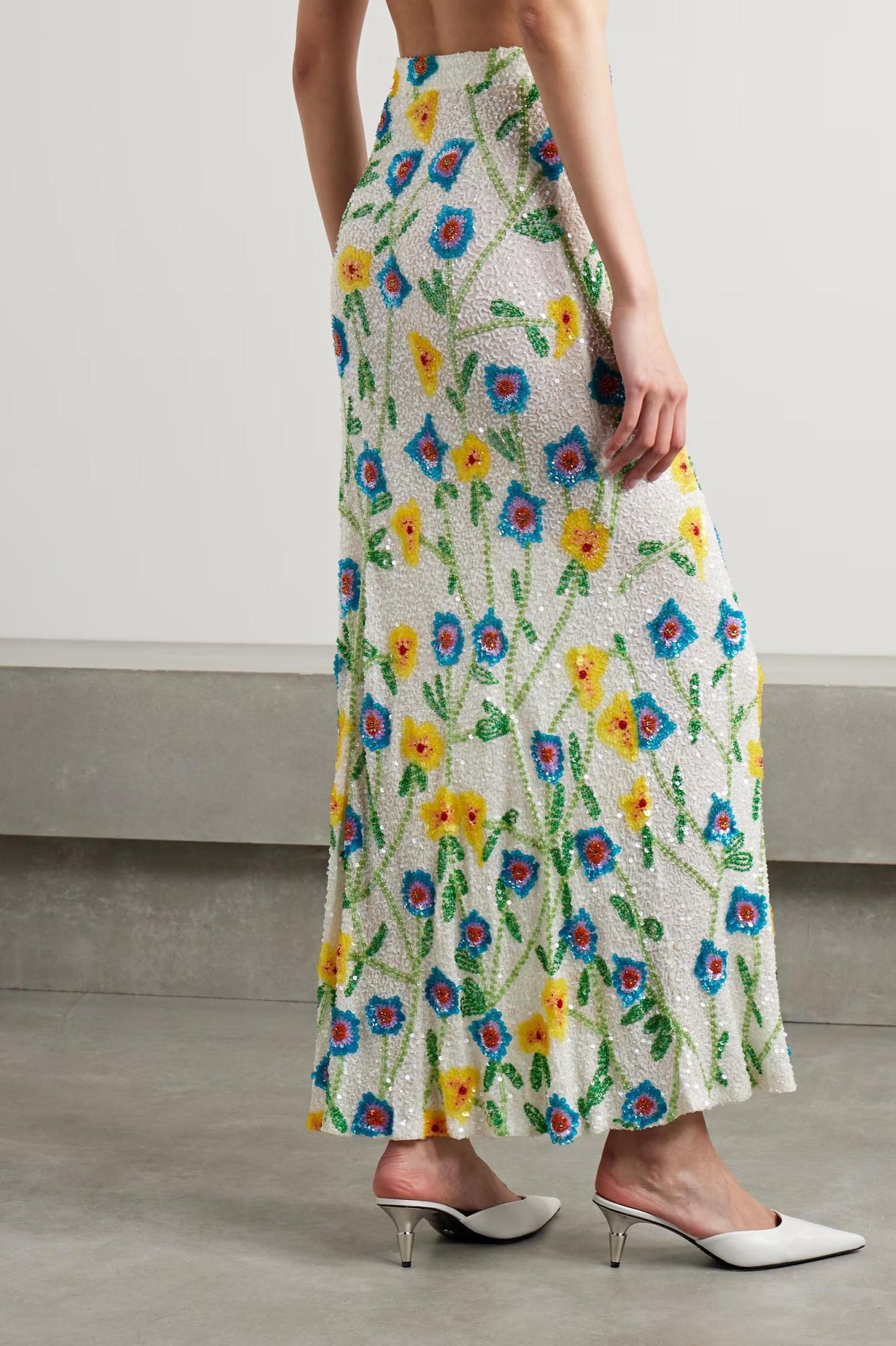 Flower Sequin Maxi Skirt