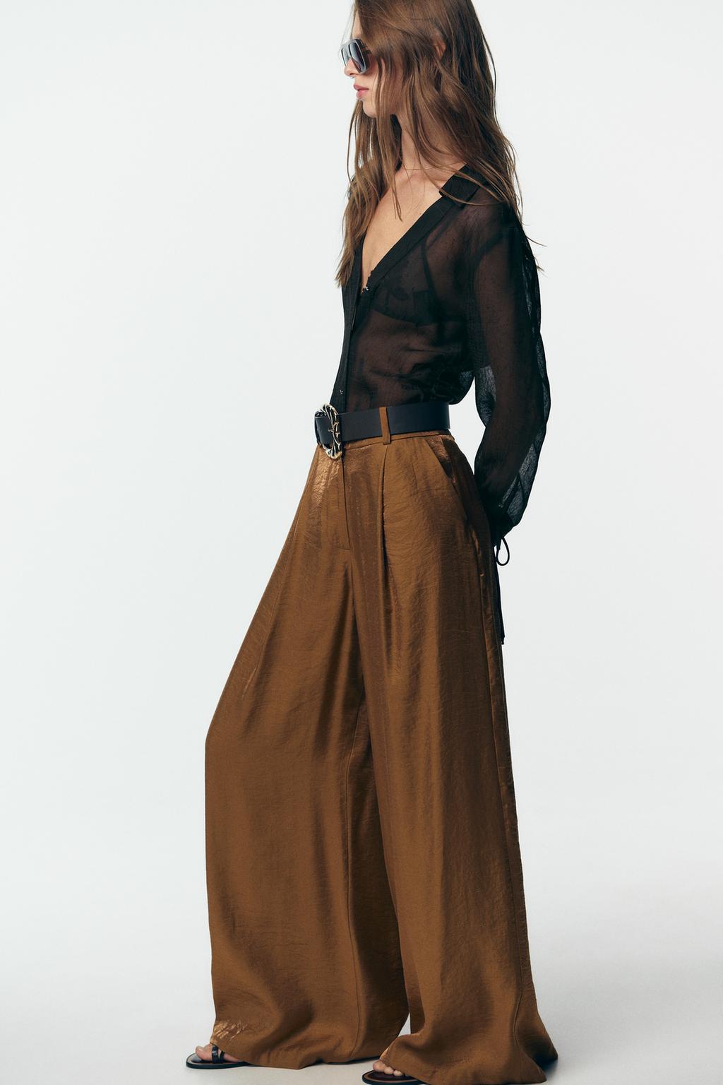 Leopard Pattern Bodysuit & Satin Wide Leg Pants