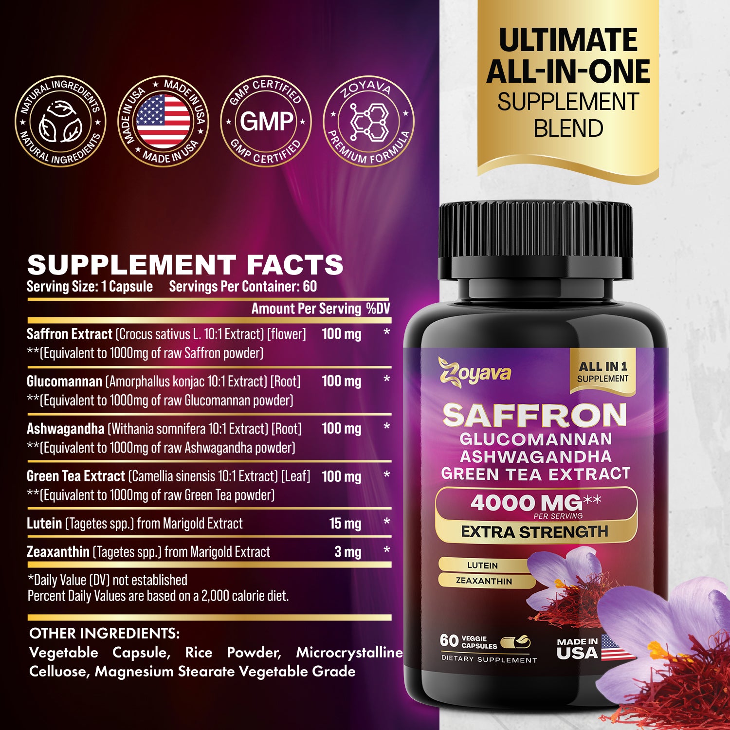 Zoyava™ Revitalize Your Wellness: Saffron ZestyZen Blend - 4,000MG Powerhouse