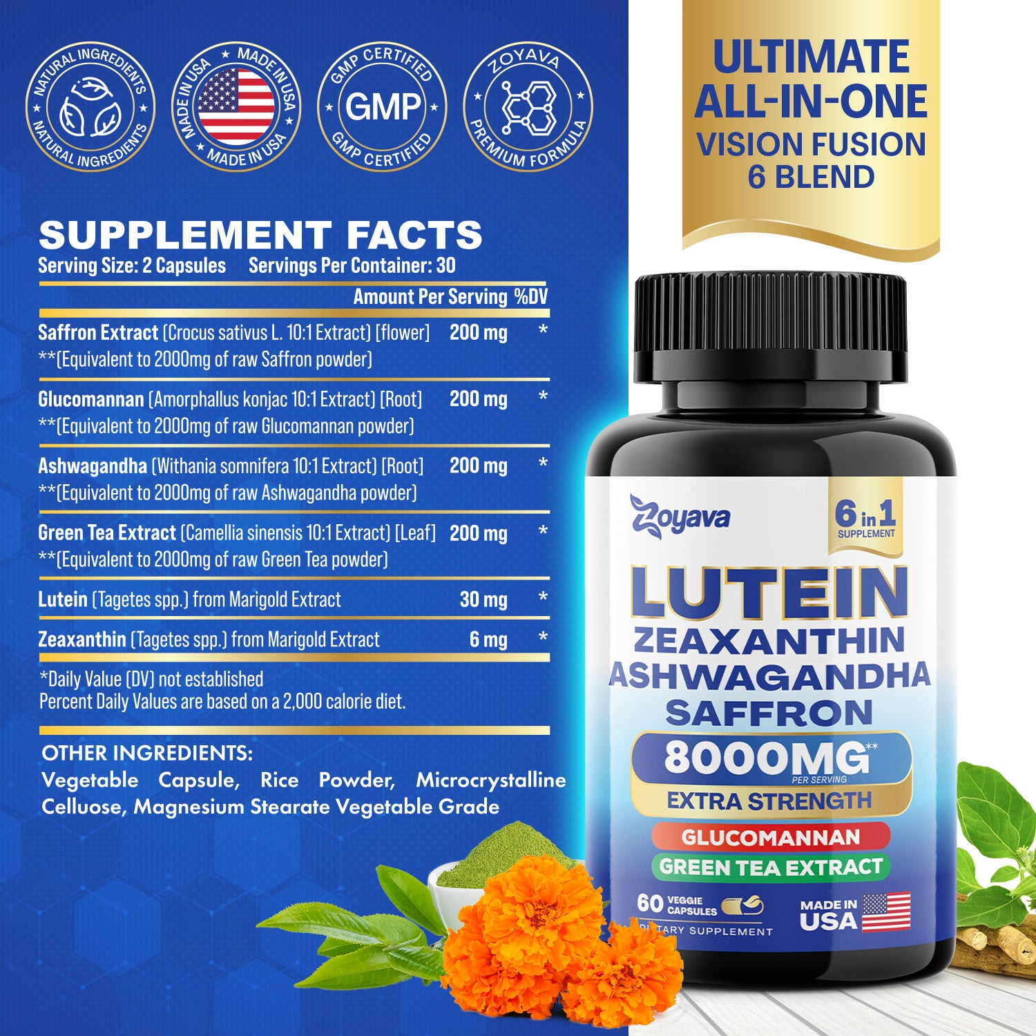 Ultimate Bundle: SightShield Lutein and Zeaxanthin Supplements 8000 MG and Saffron ZestyZen Blend - 4,000MG