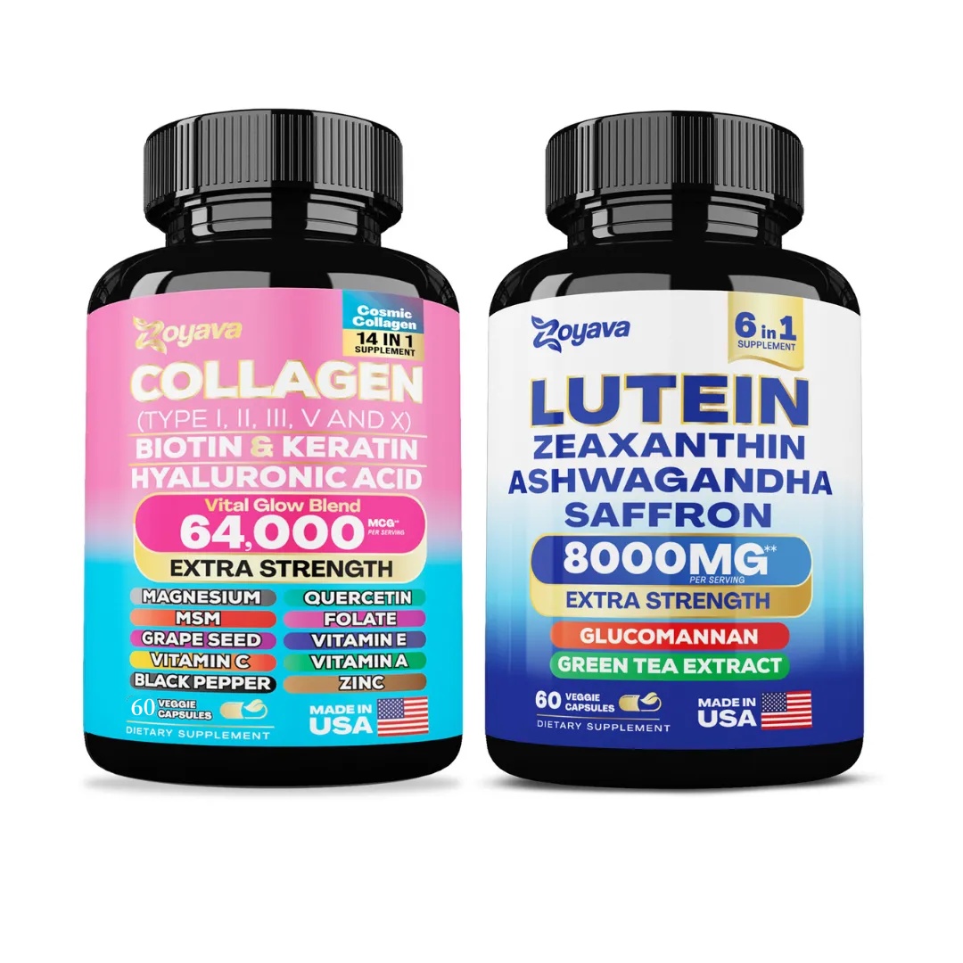 Zoyava™ Cosmic Collagen Beauty Complex 64,000MCG & SightShield Lutein and Zeaxanthin Supplements 8000 MG