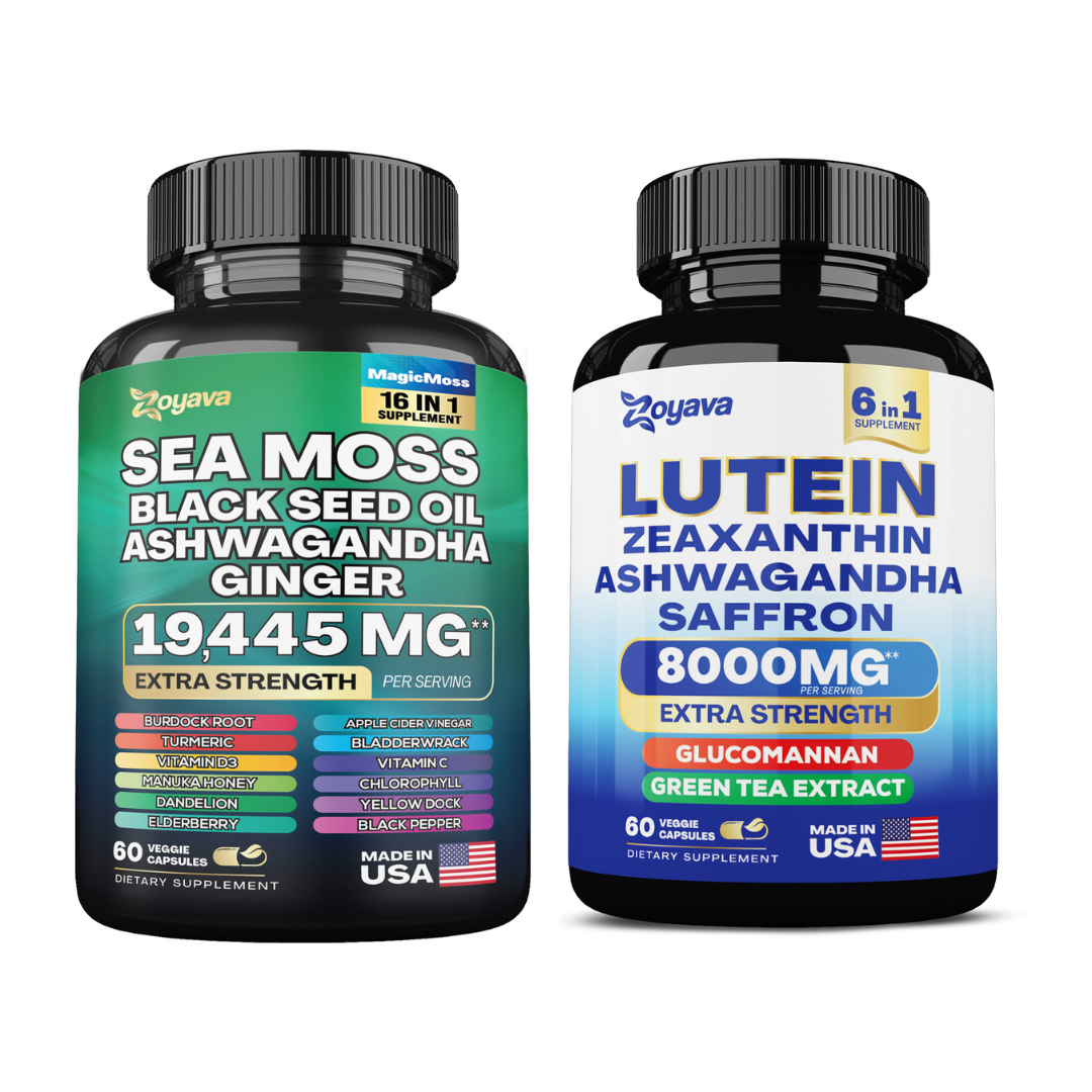 Zoyava™ Visionary Wellness Fusion: Sea Moss16-in-1 Magic Moss Super Blend 19,445MG & SightShield Lutein and Zeaxanthin Supplements 8000MG