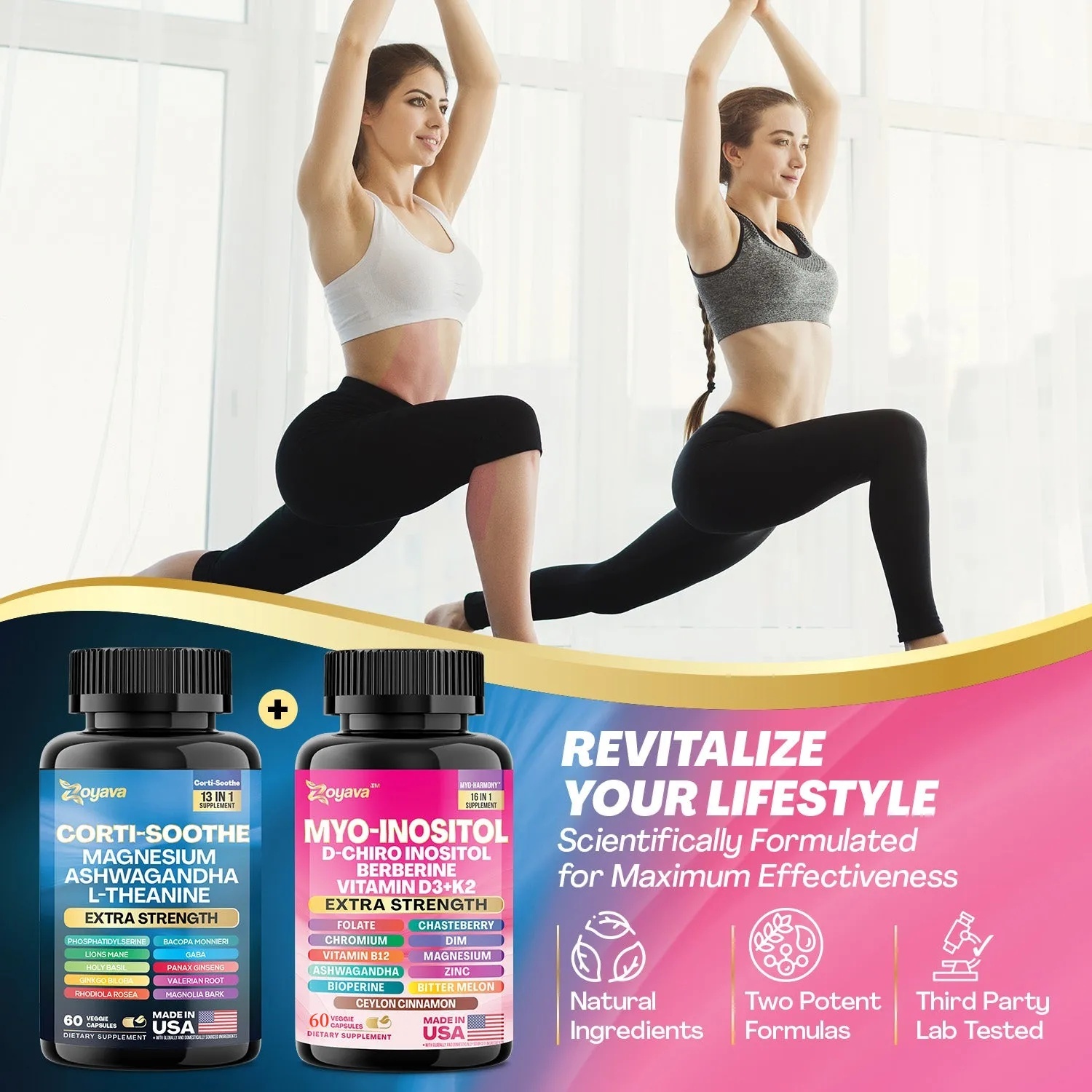 Zoyava™ Soothe and Smooth Bundle: Cortisol 60 and Myo-Inositol 60 Capsules Supplement Bundle