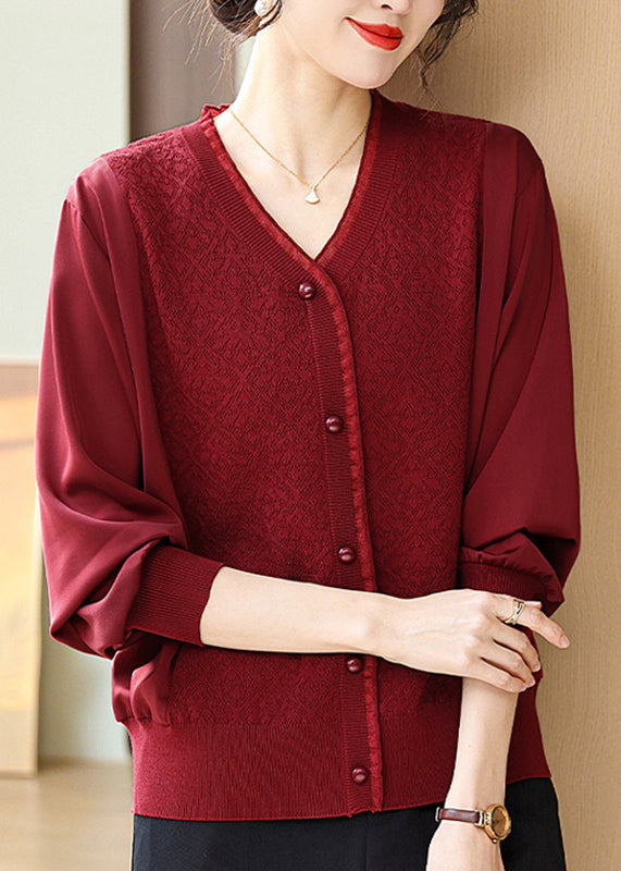 Casual Mulberry Print Patchwork Ice Silk Shirts Bracelet Sleeve