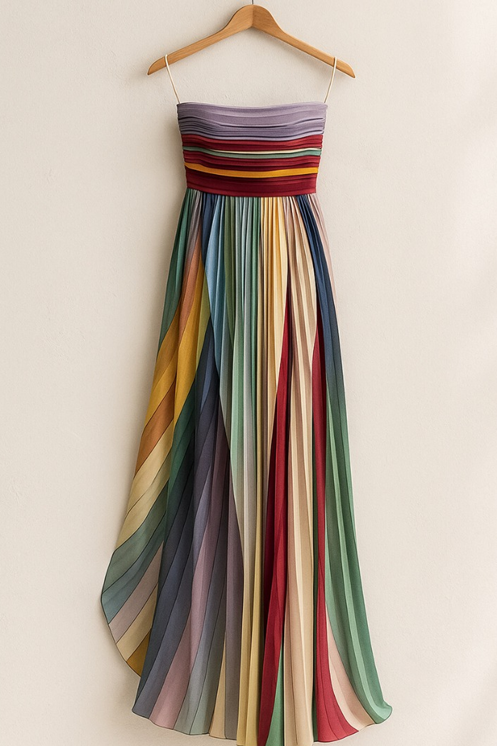 Slim Fit Striped Cold Shoulder Wrinkled Long Dress Sleeveless/designer chic