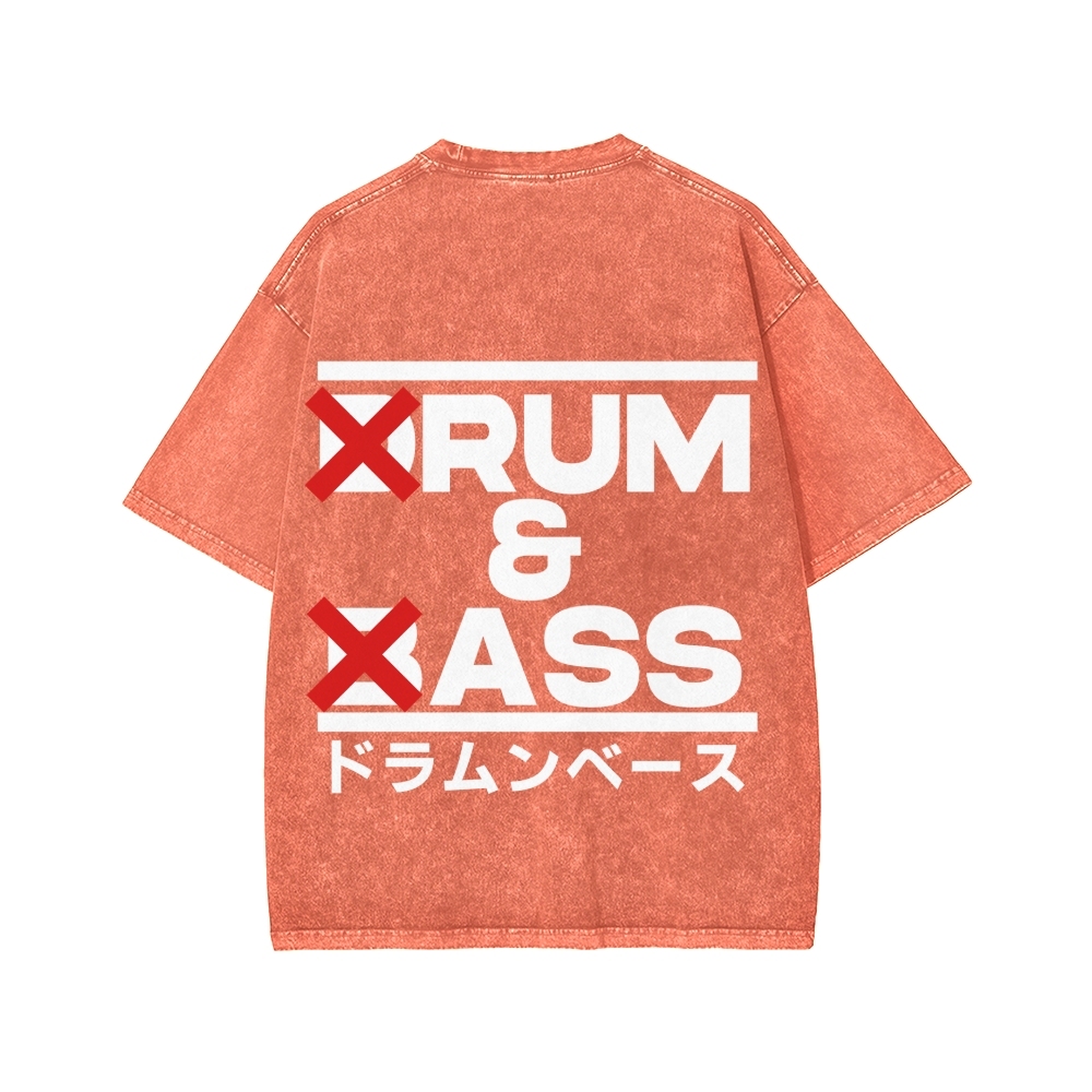 Drum & Bass Front And Back Printing  Washed T-shirt