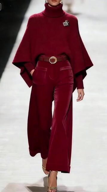 Stylish Red Hign Neck Knit Sweaters And Velvet Pants Two Piece Set Spring
