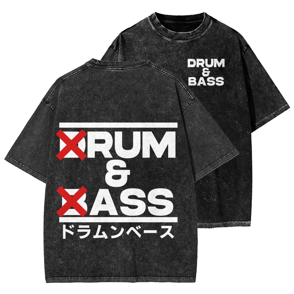 Drum & Bass Front And Back Printing  Washed T-shirt