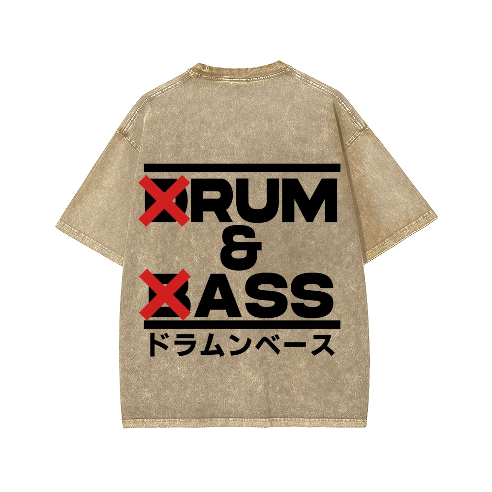 Drum & Bass Front And Back Printing  Washed T-shirt