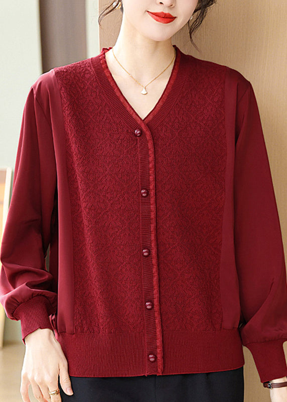 Casual Mulberry Print Patchwork Ice Silk Shirts Bracelet Sleeve