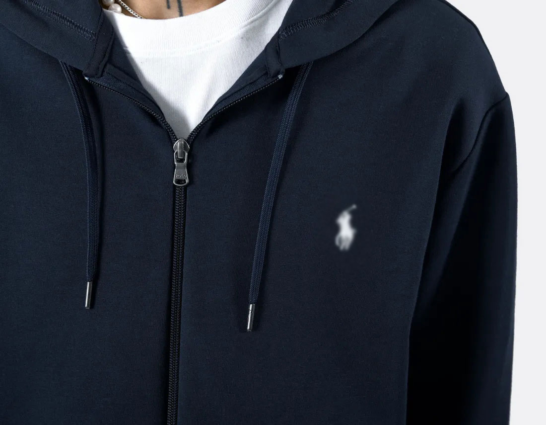 "RL" Double-Knit Full Zip Hoodie Aviator Navy