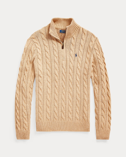 Cable-Knit Cotton Quarter-Zip Sweater