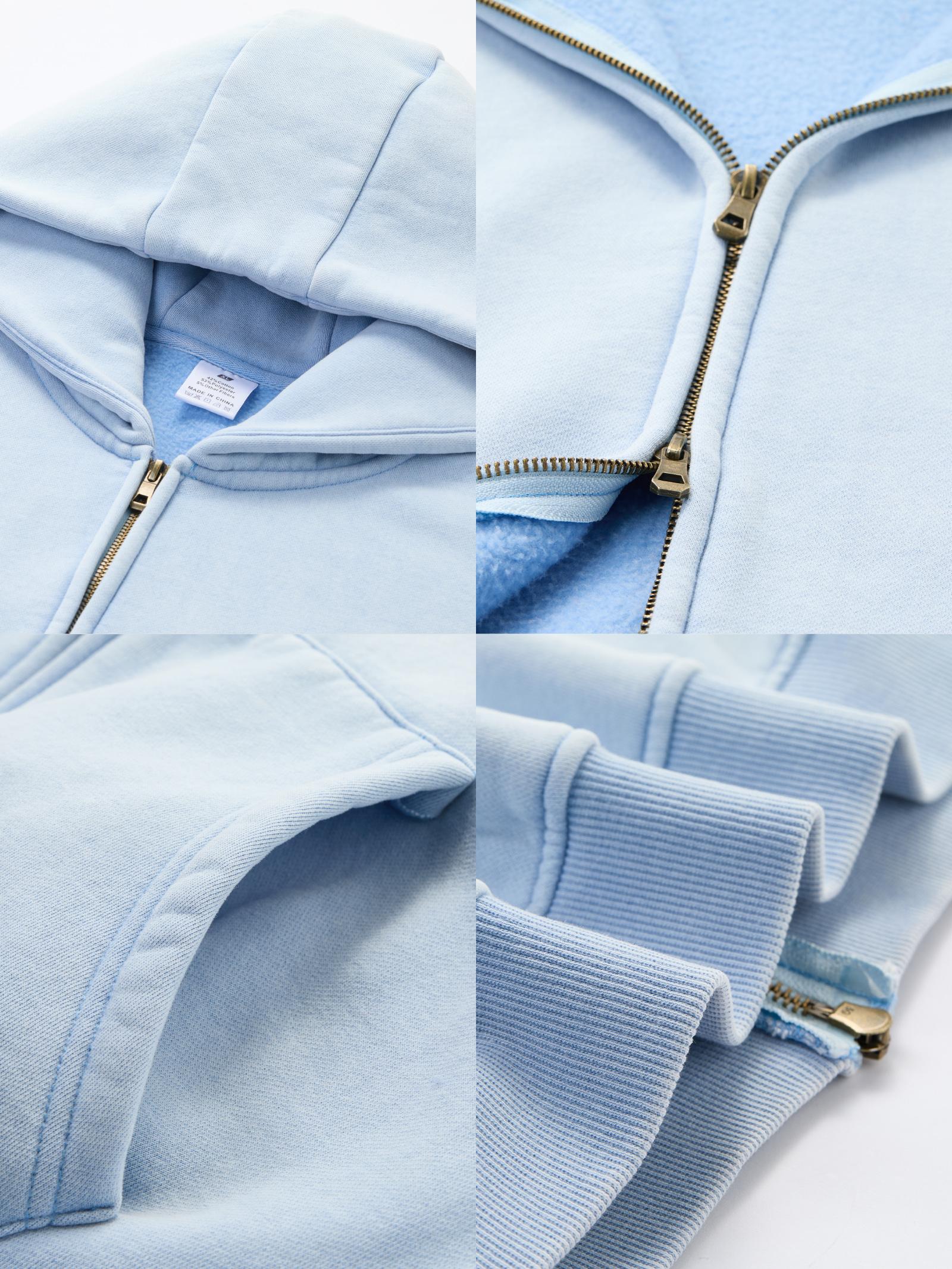 Couples Double Zip Up Oversized Acid Wash Hoodie