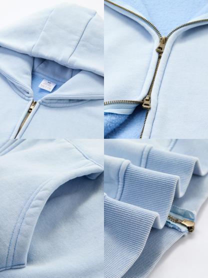 Couples Double Zip Up Oversized Acid Wash Hoodie