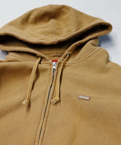  Small Box Zip Up Hooded Sweatshirt "Dark Tan" 