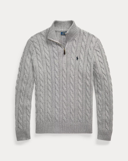 Cable-Knit Cotton Quarter-Zip Sweater