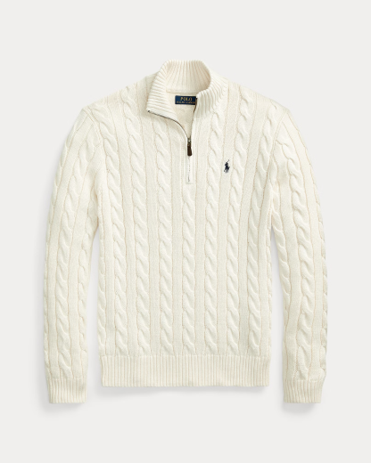 Cable-Knit Cotton Quarter-Zip Sweater